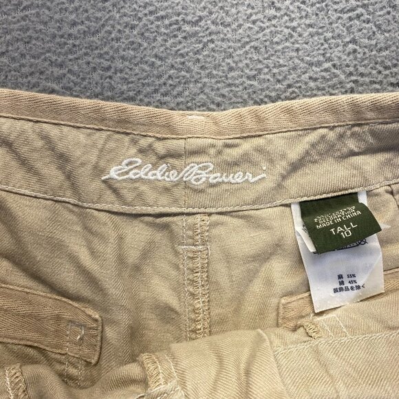 Eddie Bauer Pants Womens 10 Tall Beige‎ Linen Cargo Wide Leg,Pockets,Drawstring - Picture 3 of 16